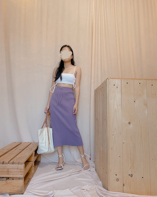 31. violet ribbed knit midi skirt with front tie A23