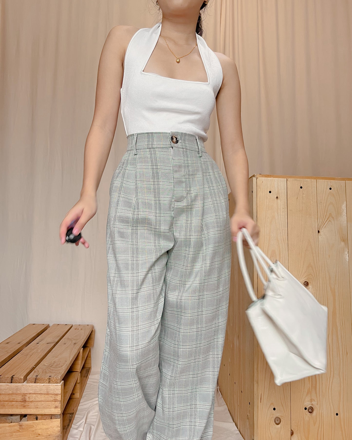 Gingham wide leg trousers p4