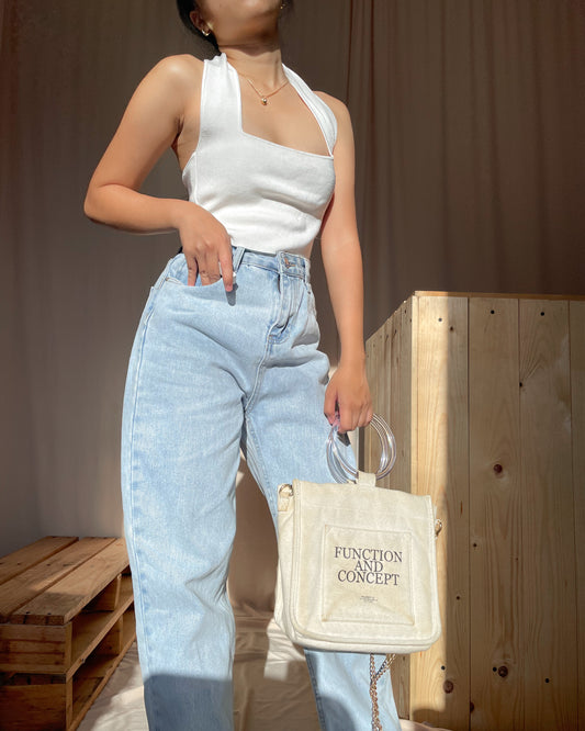 Light washed denim straight cut pants V2