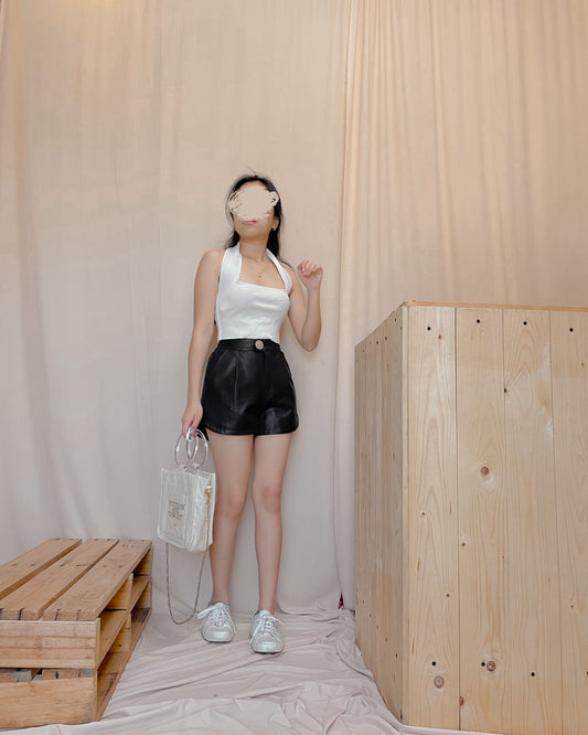 18. black leather shorts B30