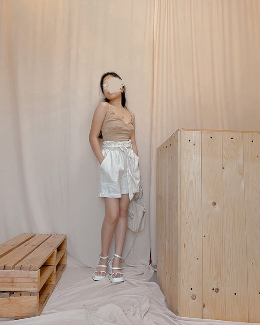 20. white denim paper bag shorts B7