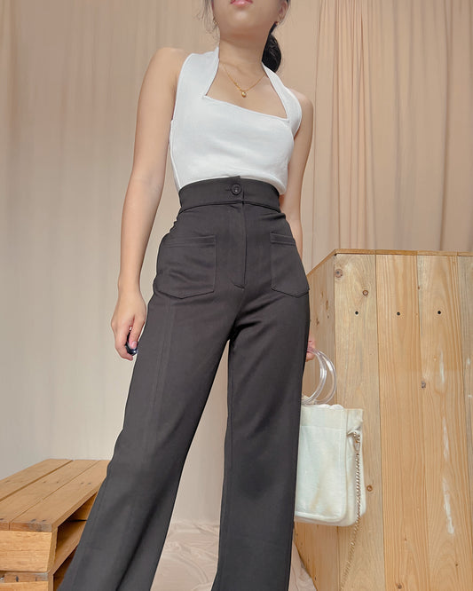 Black stretchy fabric flare  style trousers