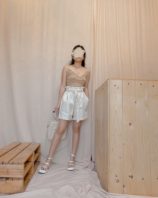 20. white denim paper bag shorts B7