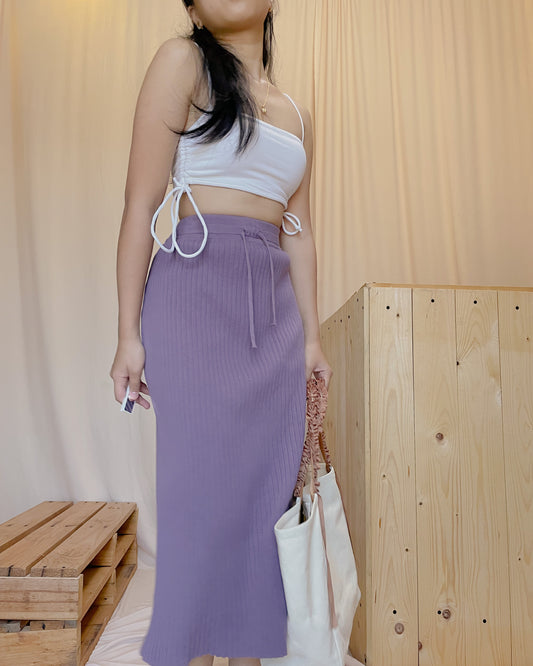 31. violet ribbed knit midi skirt with front tie A23