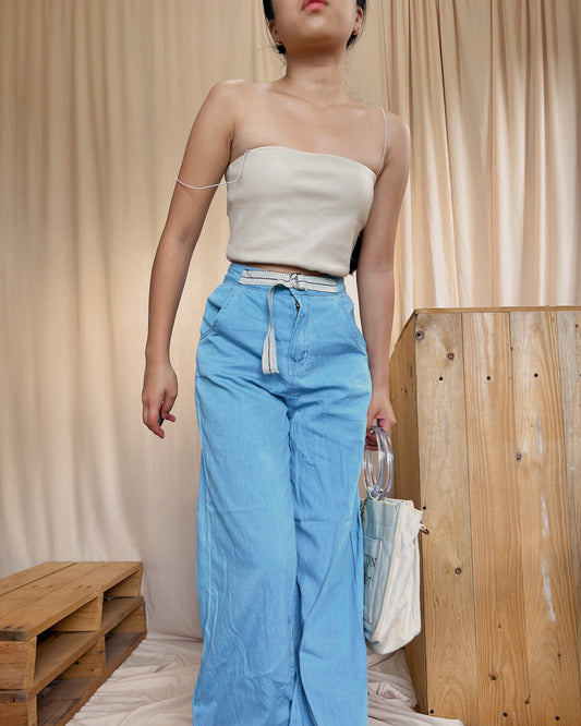 soft denim wide leg pants with belt design L1