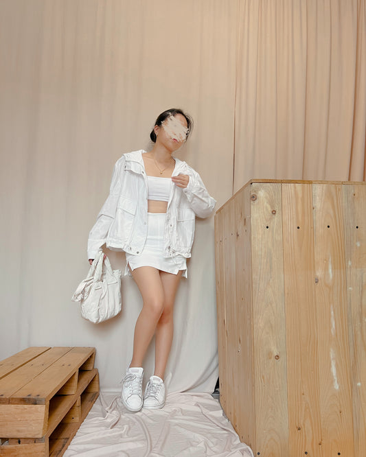 white windbreaker with front pockets