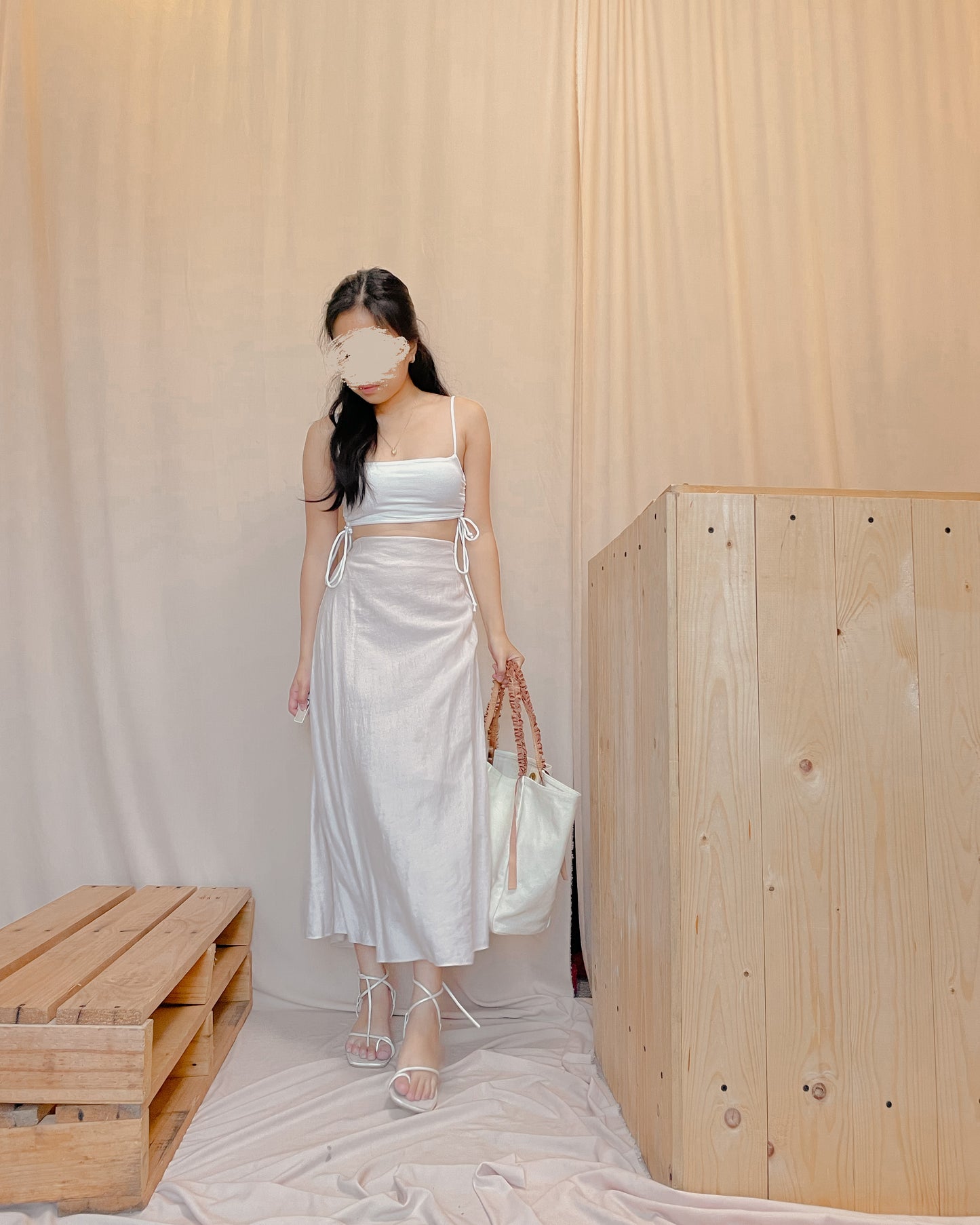 36. cream linen maxi skirt A20