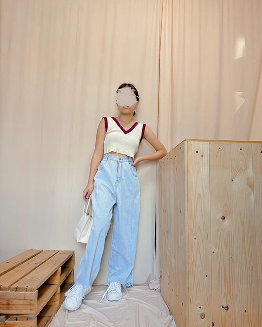 Light washed soft denim wide leg pants m6