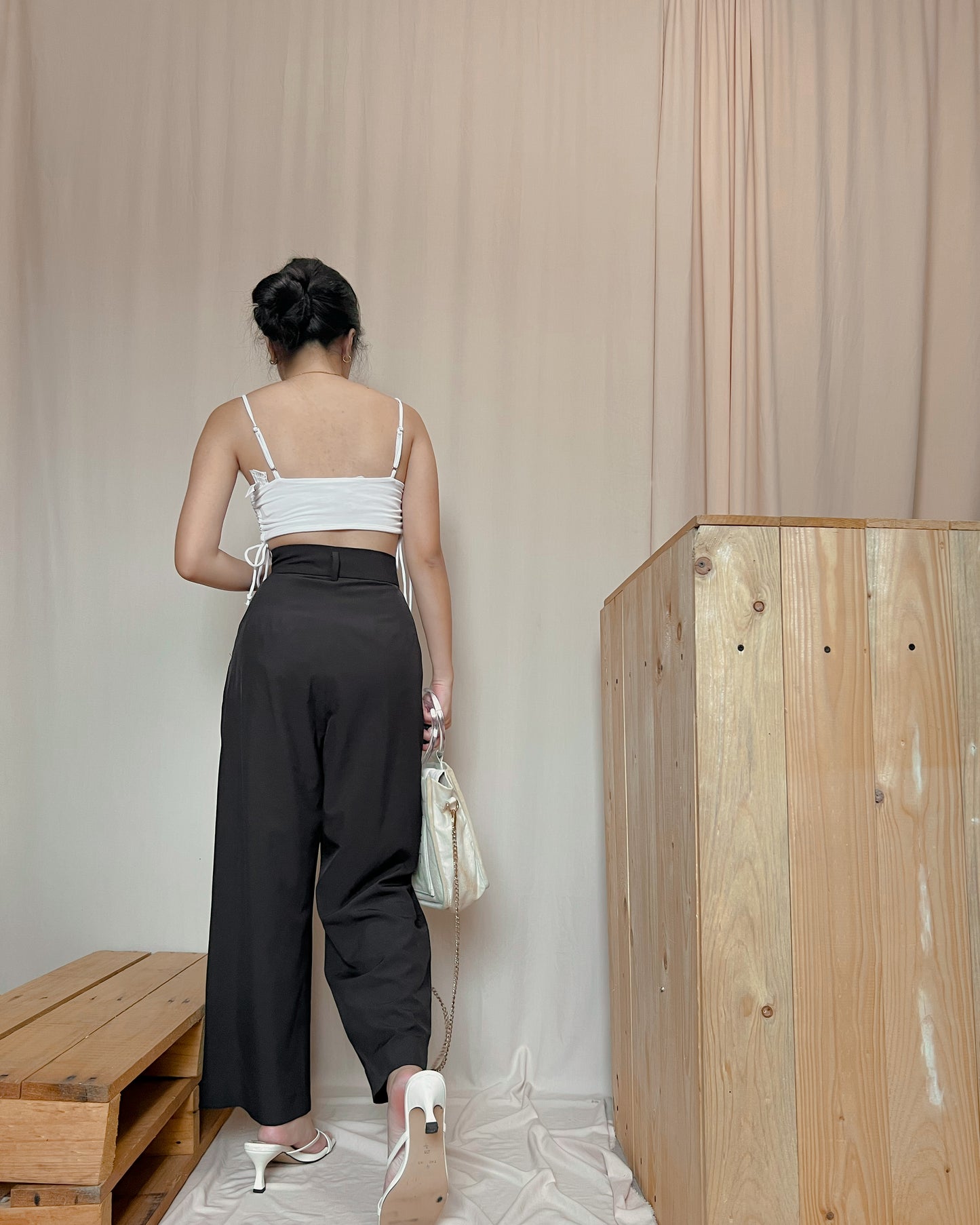 Black overlap wide leg trousers x12