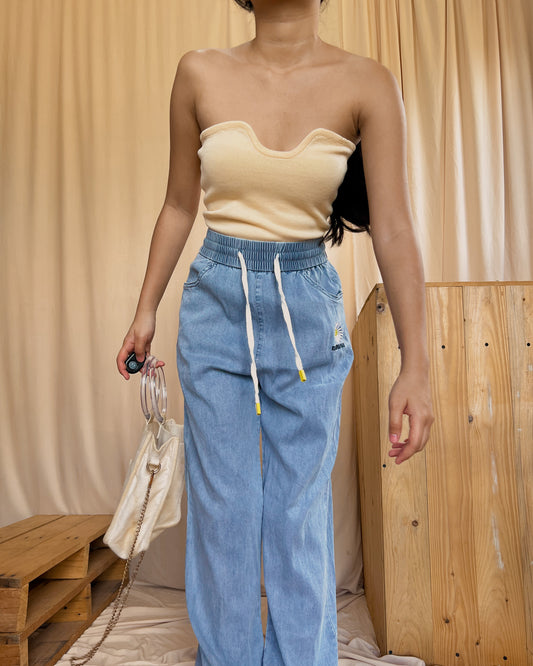 Soft denim garterized pants N2