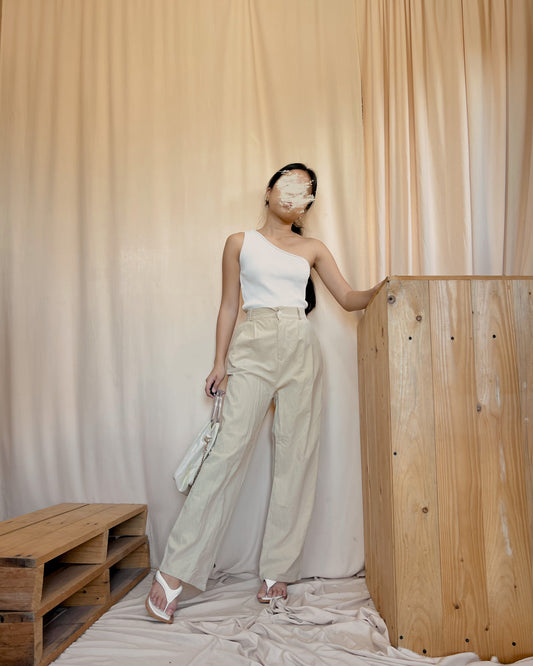 brown linen blend pants V11