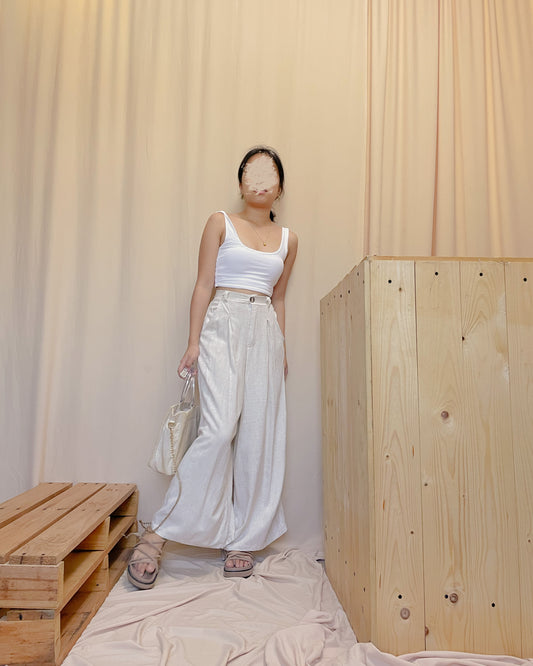 Oat linen pleated ankle length pants (po4, po7, po9)