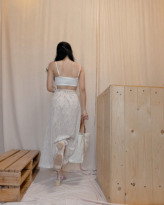 64. Suede texture floral cream colored maxi skirt A32