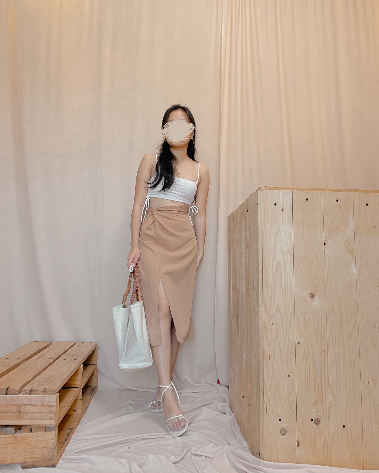 29. brown midi skirt with side twist and slit A40