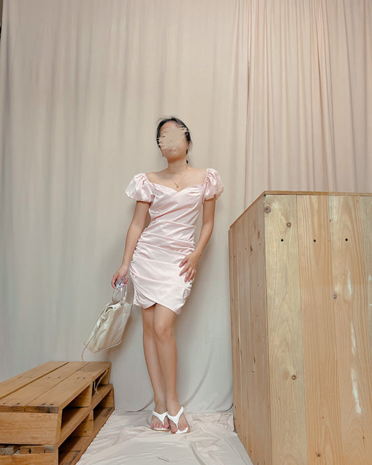 baby pink silk mini dress