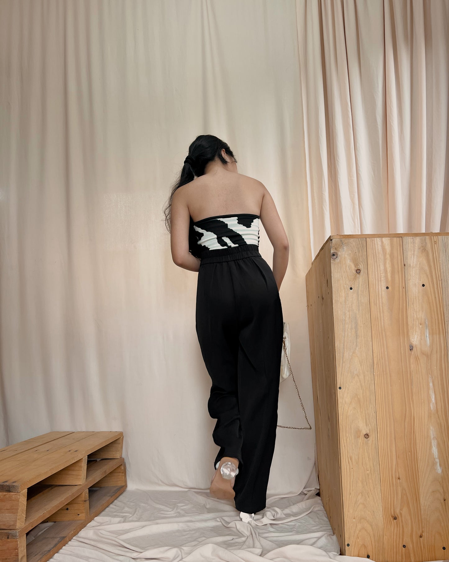 black high quality wide leg double buttoned trousers B11