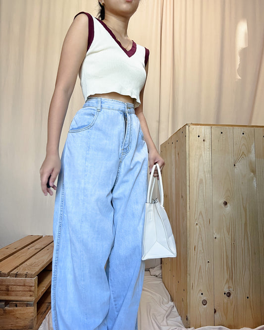 Light washed soft denim wide leg pants m6
