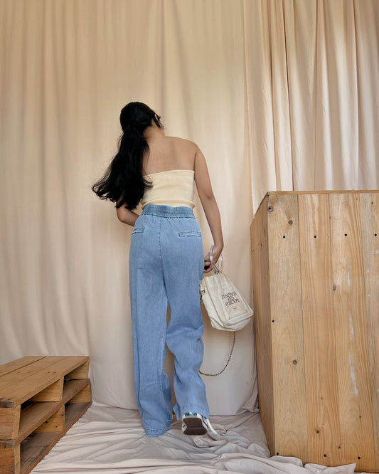 Soft denim garterized pants N2