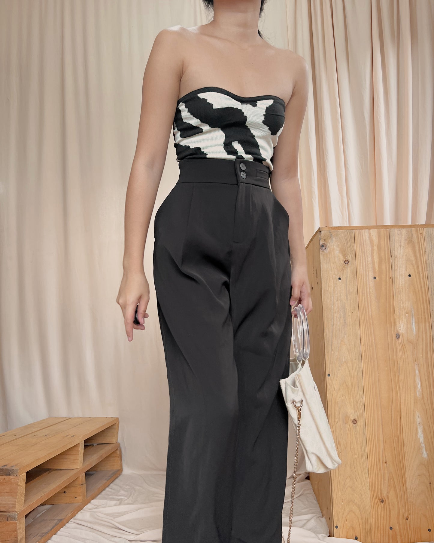 black high quality wide leg double buttoned trousers B11