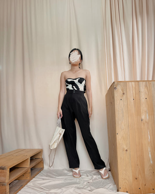 black high quality wide leg double buttoned trousers B11