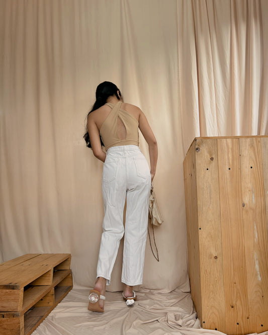 Contrast stitch  White denim pants P8