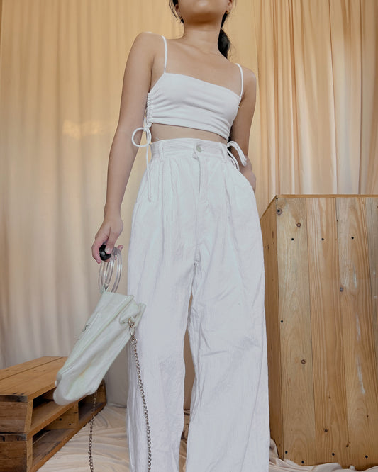 white corduroy wide leg pants V3