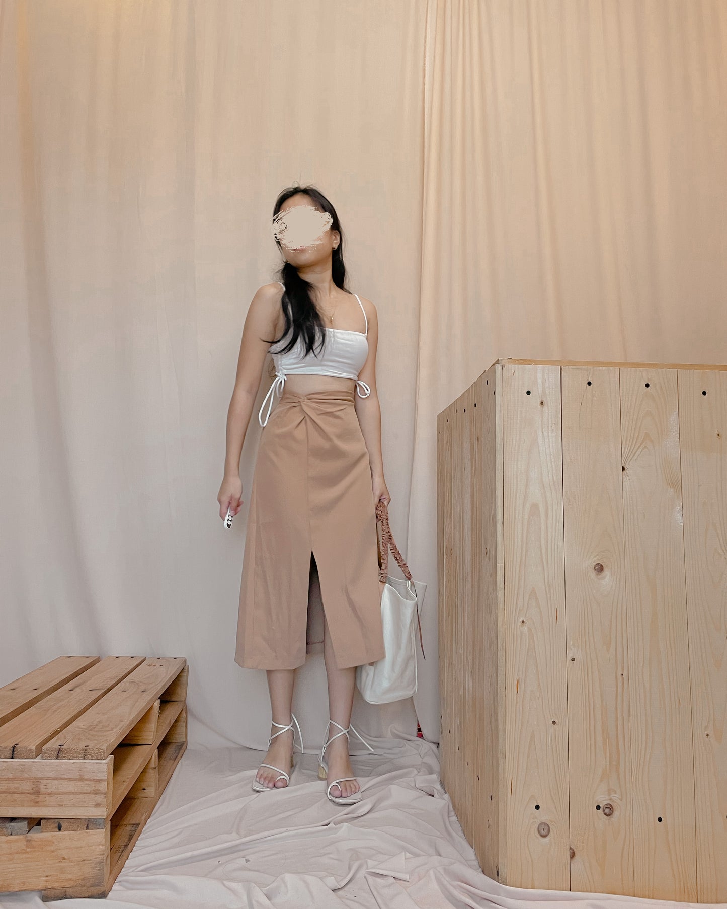 29. brown midi skirt with side twist and slit A40
