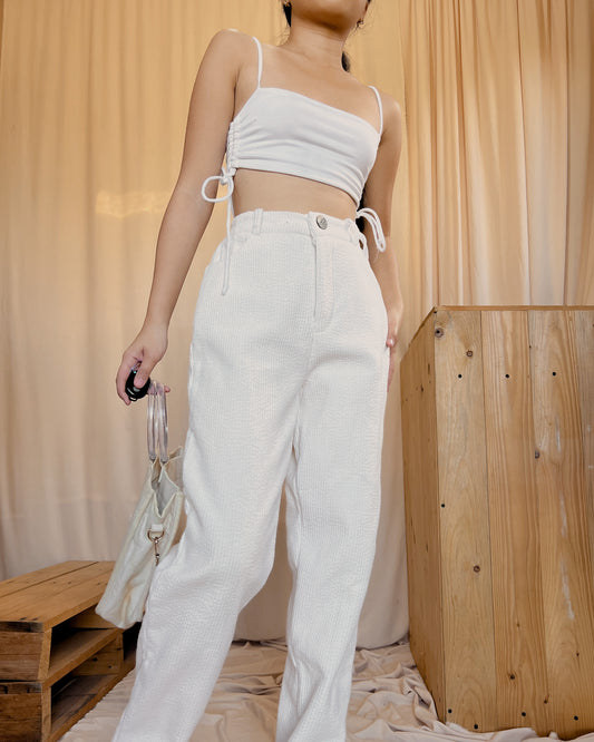soft corduroy white ankle length pants