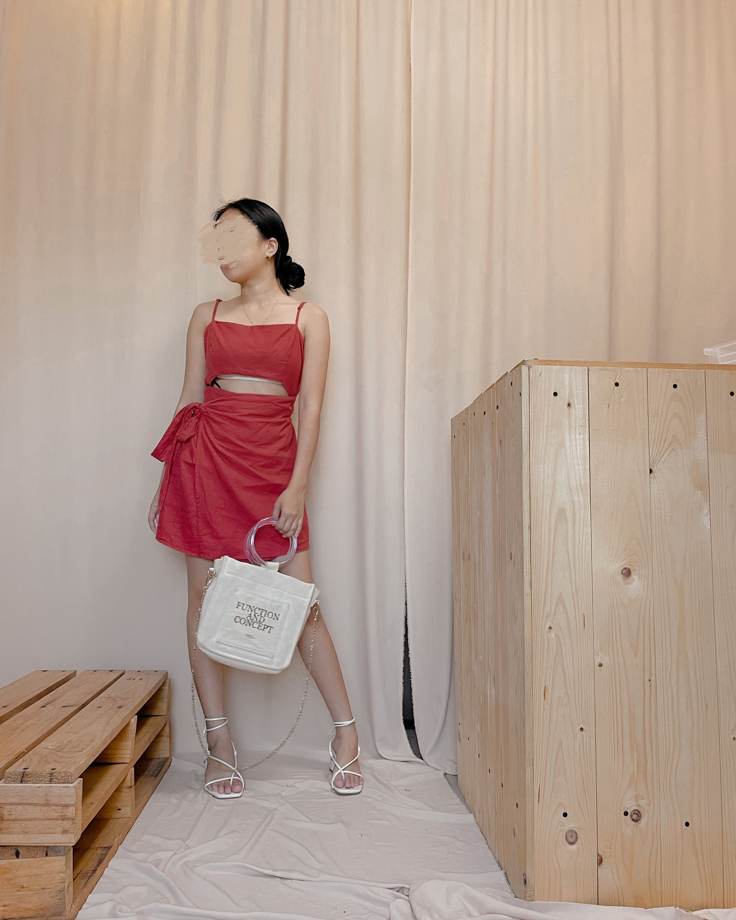 F21 linen red wrap around dress