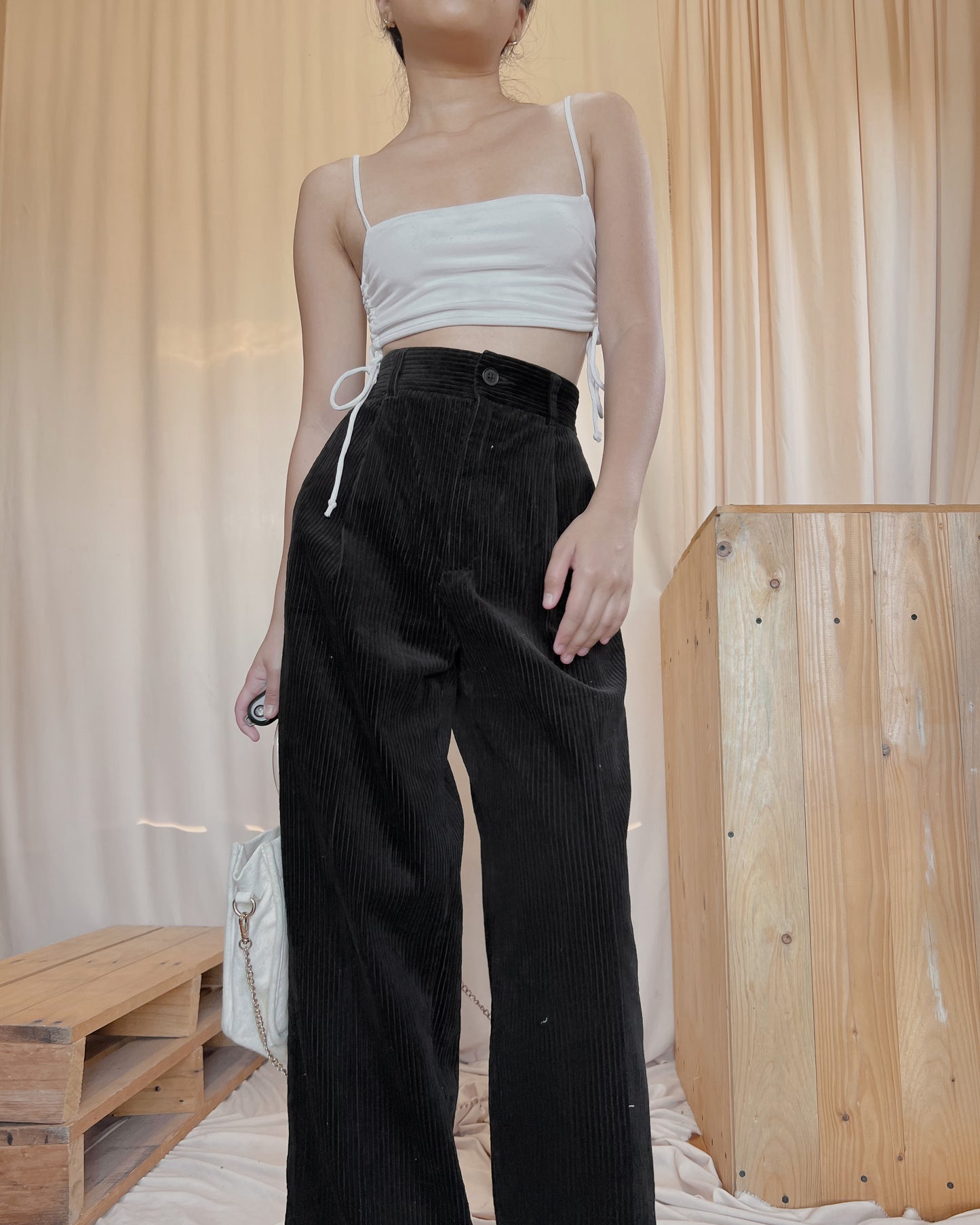 GU black corduroy pants