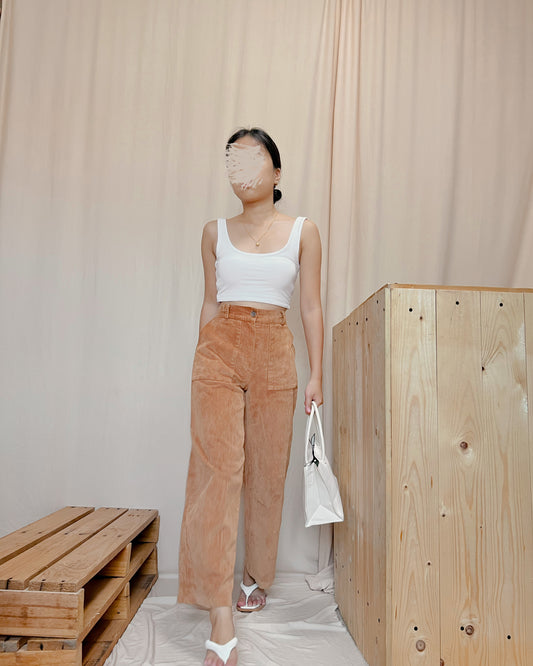 Rust corduroy wide leg pants f7
