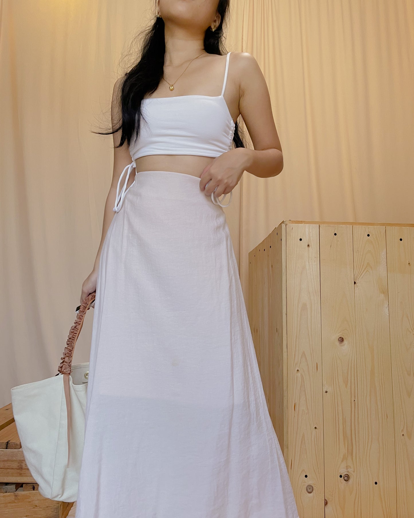 36. cream linen maxi skirt A20
