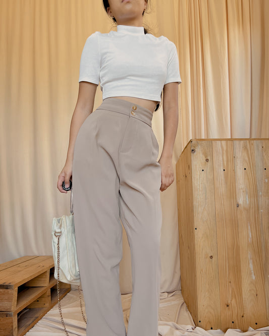 Brown flowy high quality double buttoned trousers t21