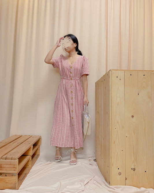 Red gingham maxi dress
