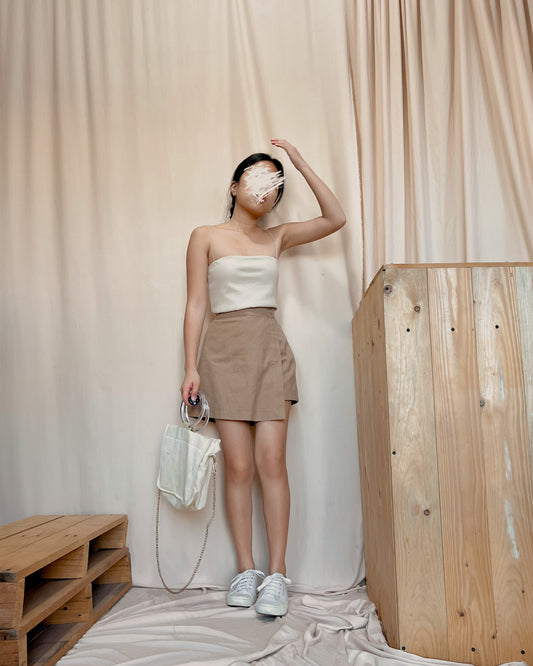 brown linen skort J11
