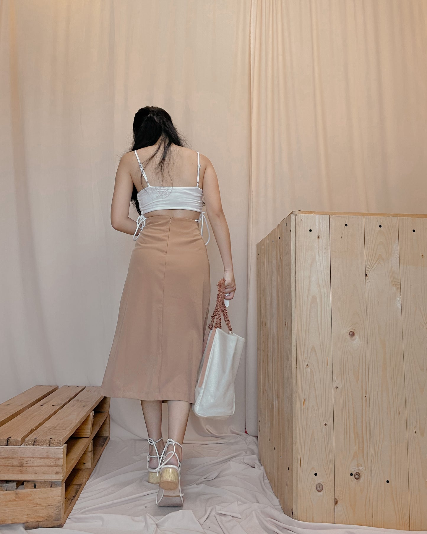 29. brown midi skirt with side twist and slit A40