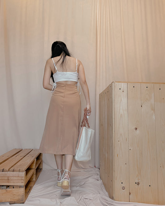 29. brown midi skirt with side twist and slit A40