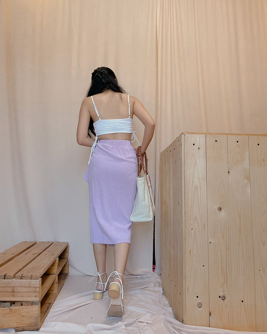 33. linen purple self tie midi skirt A21
